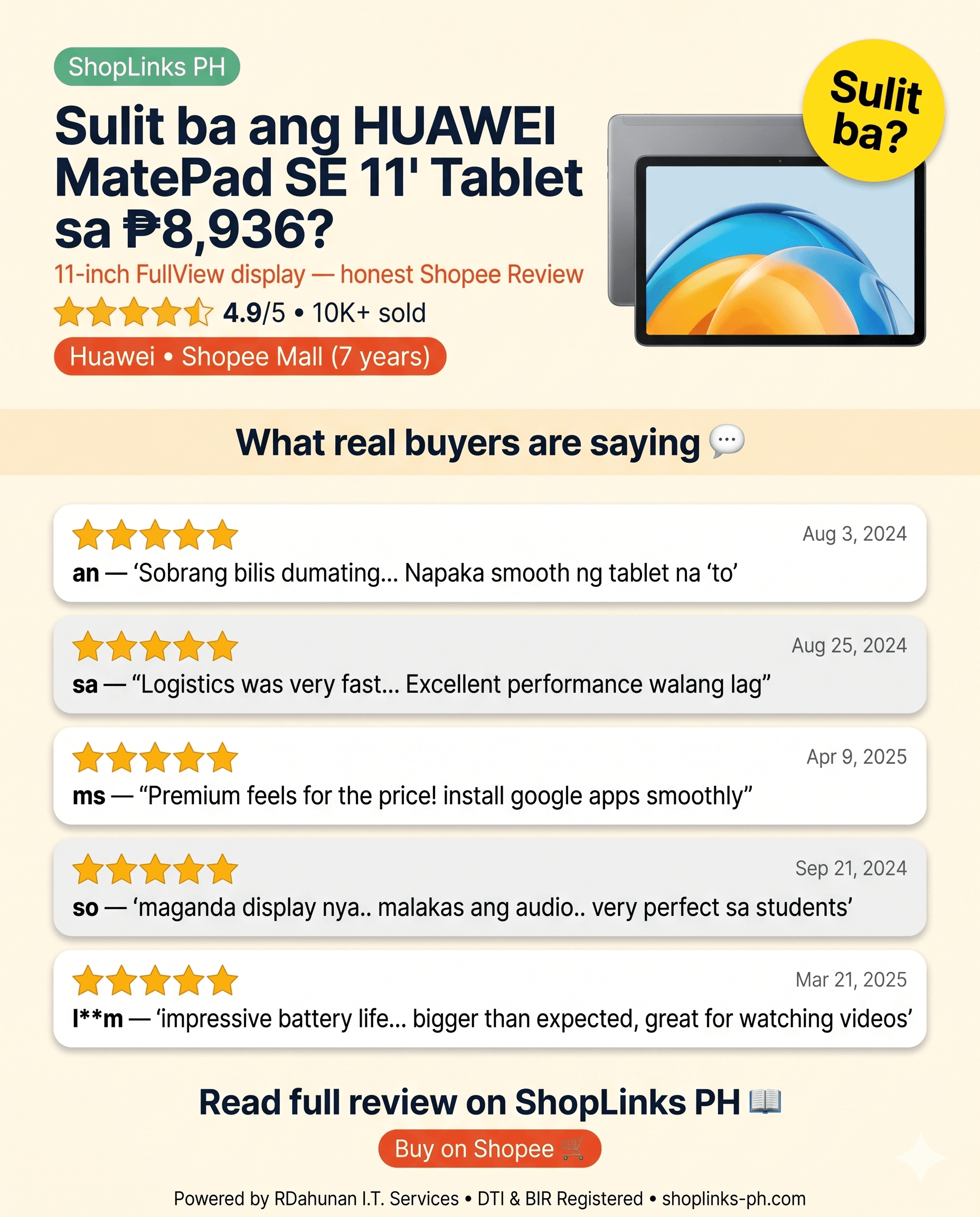 Sulit ba ang HUAWEI MatePad SE 11" Tablet sa ₱8,936? cover