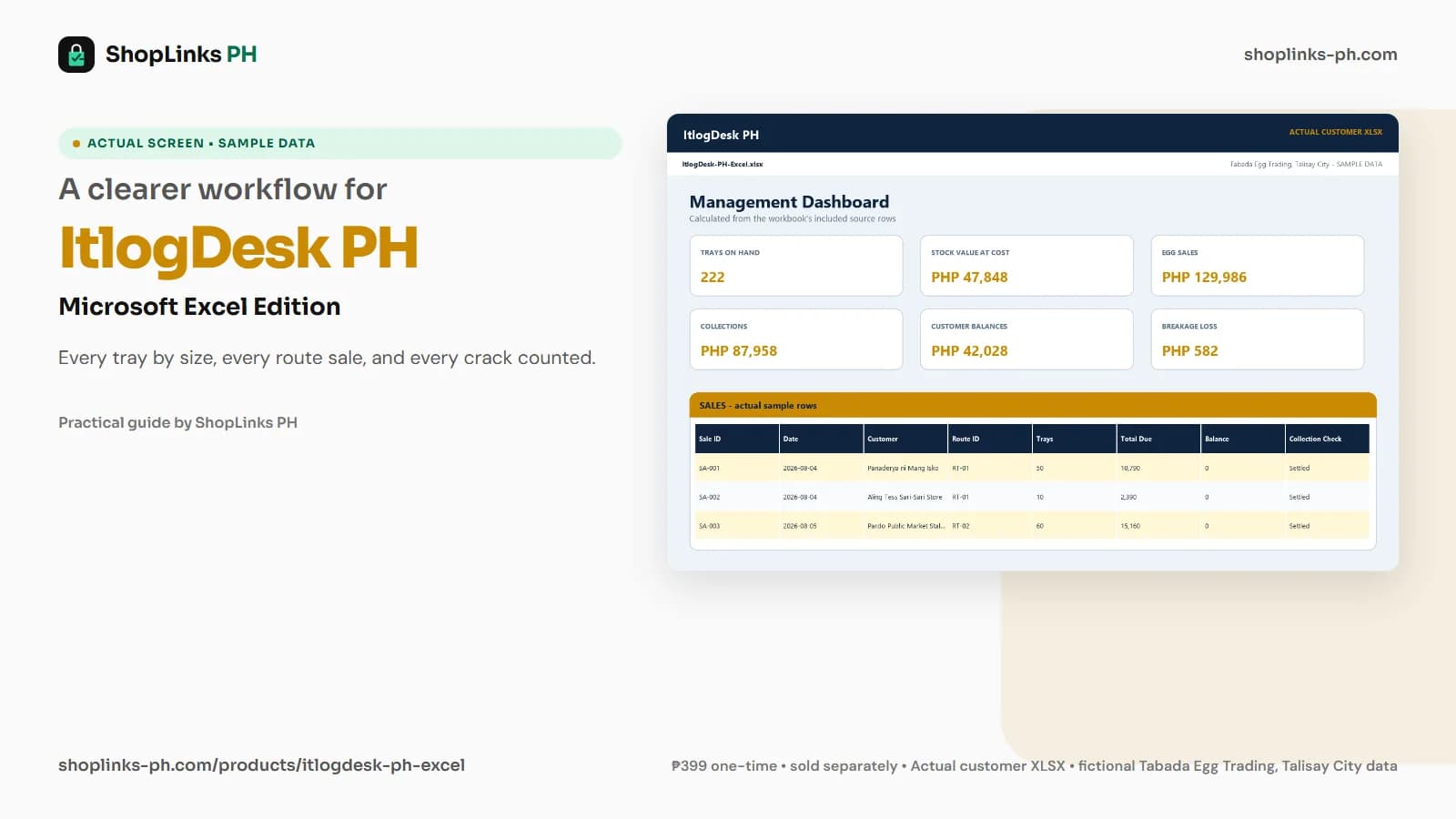 ItlogDesk PH Microsoft Excel Edition dashboard using fictional sample data