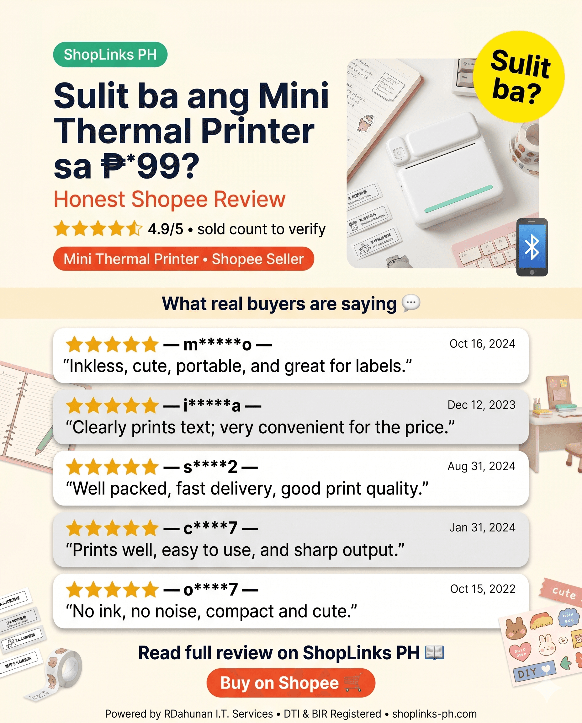 Sulit ba ang Mini Portable Thermal Printer sa ₱99? cover image