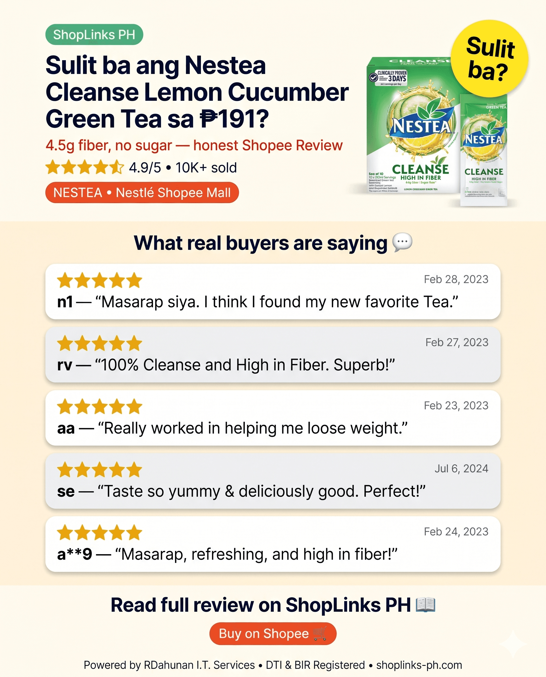 Sulit ba ang Nestea Cleanse Lemon Cucumber Green Tea? cover