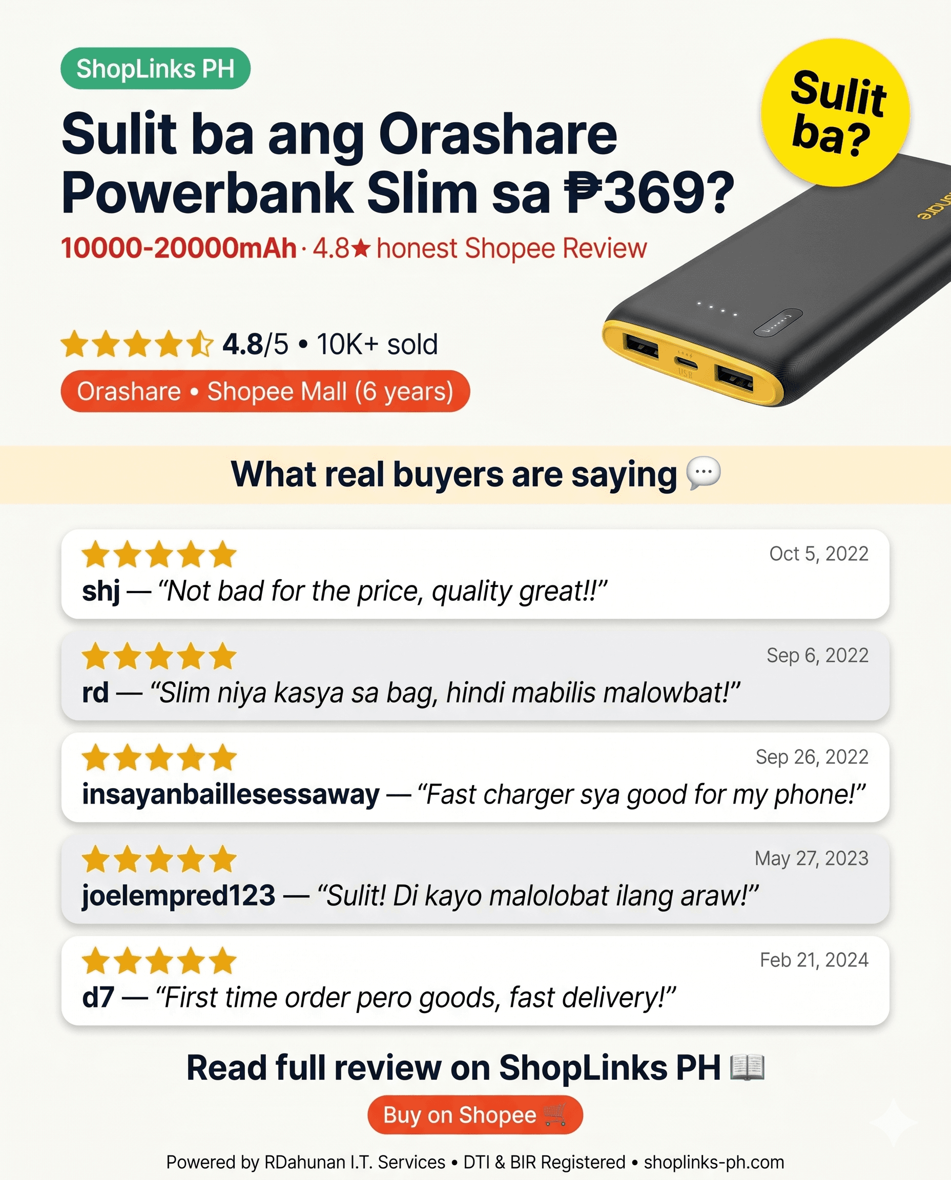 Sulit ba ang Orashare Powerbank Slim sa ₱369? cover
