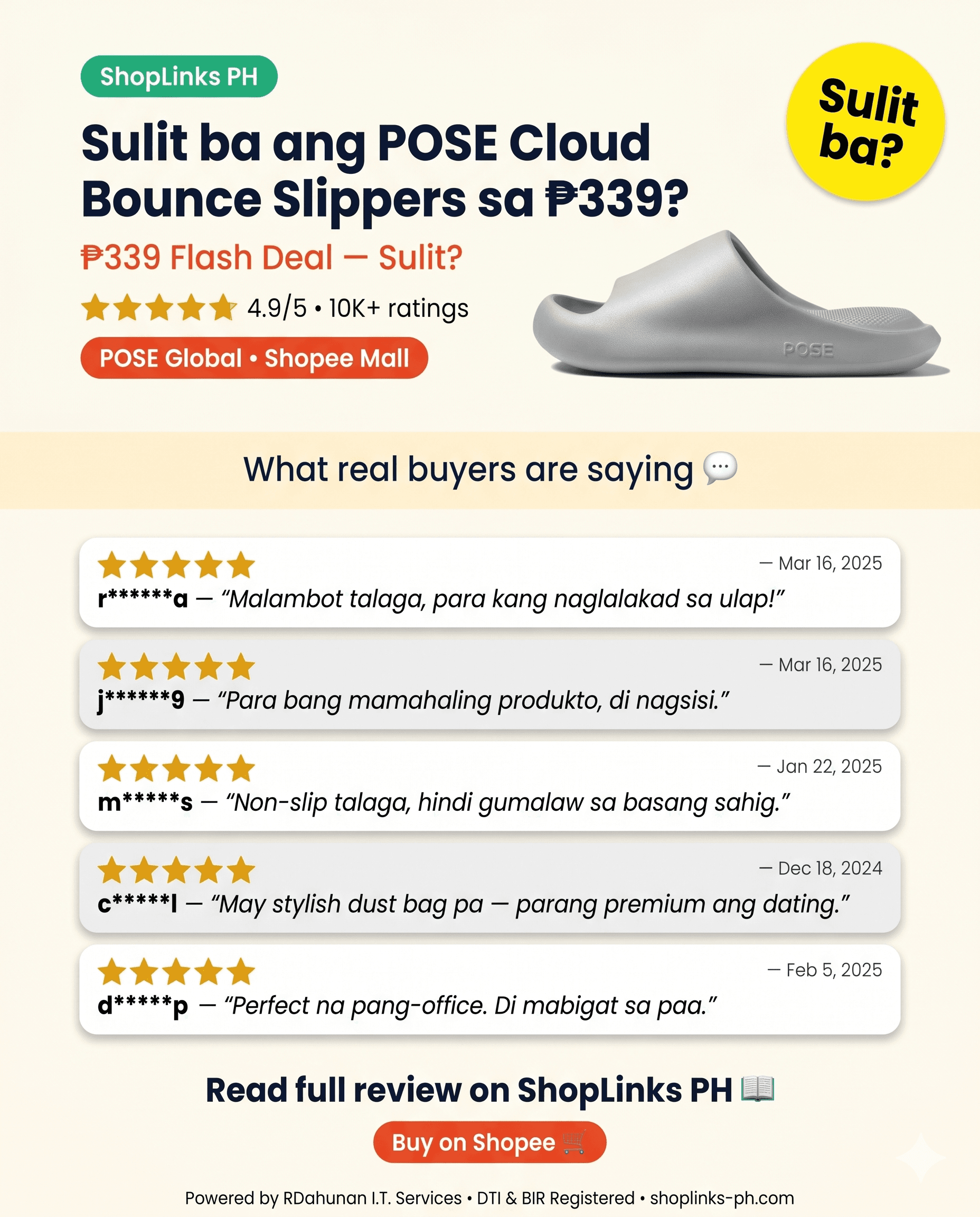 Sulit ba ang POSE Cloud Bounce Slippers sa ₱339? cover