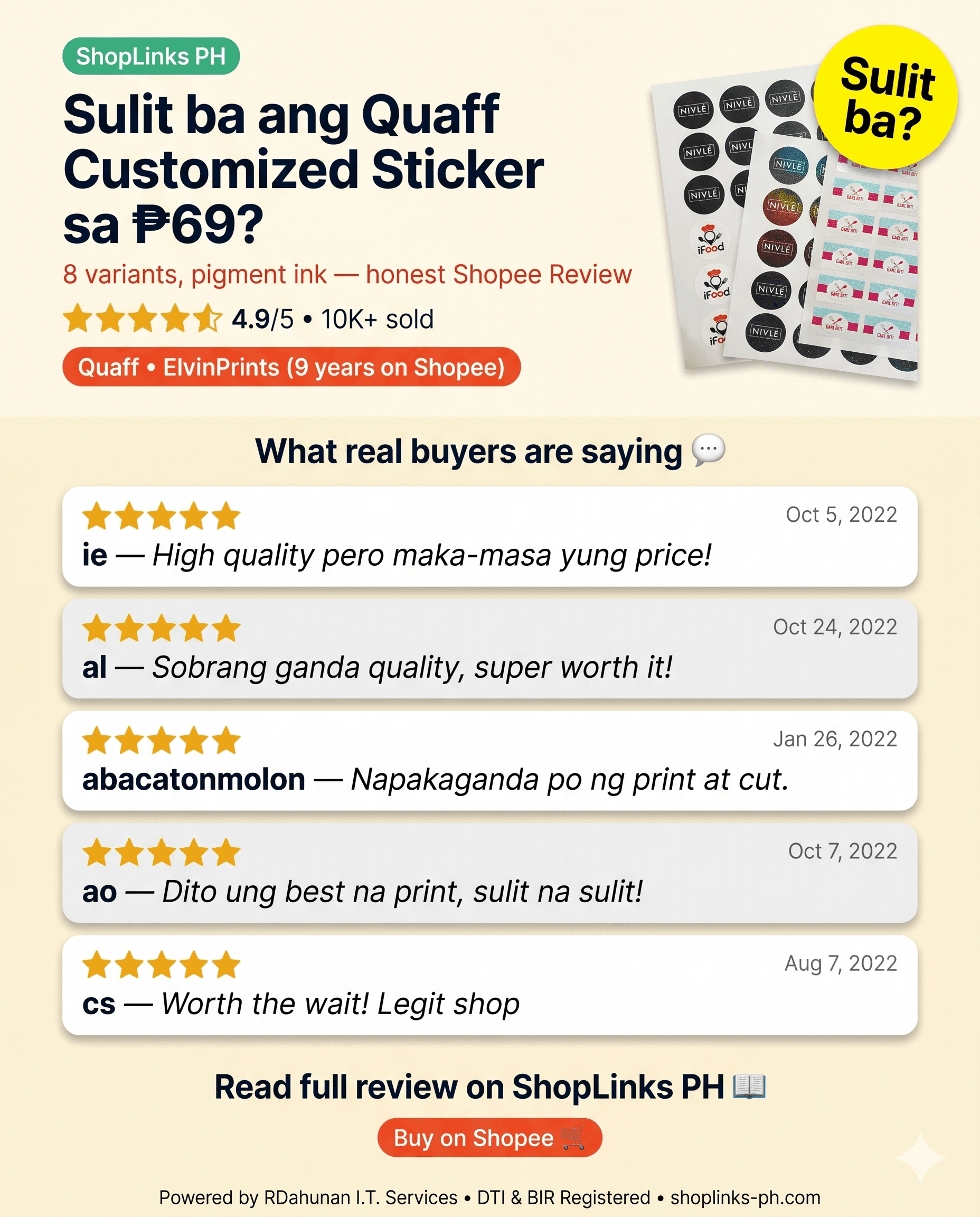 Sulit ba ang Quaff Customized Sticker sa ₱69? cover