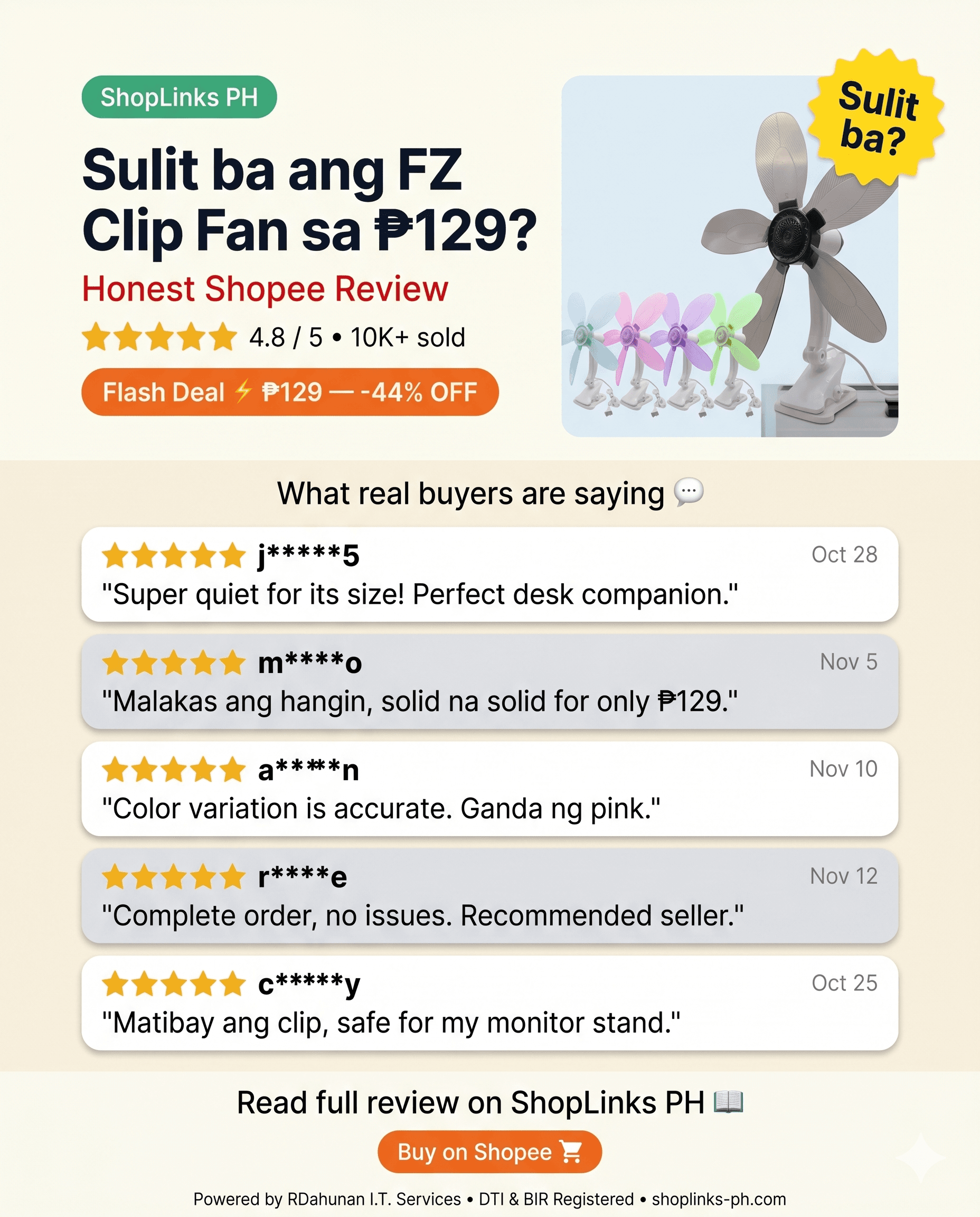 Sulit ba ang FZ Clip Fan sa ₱129? cover image