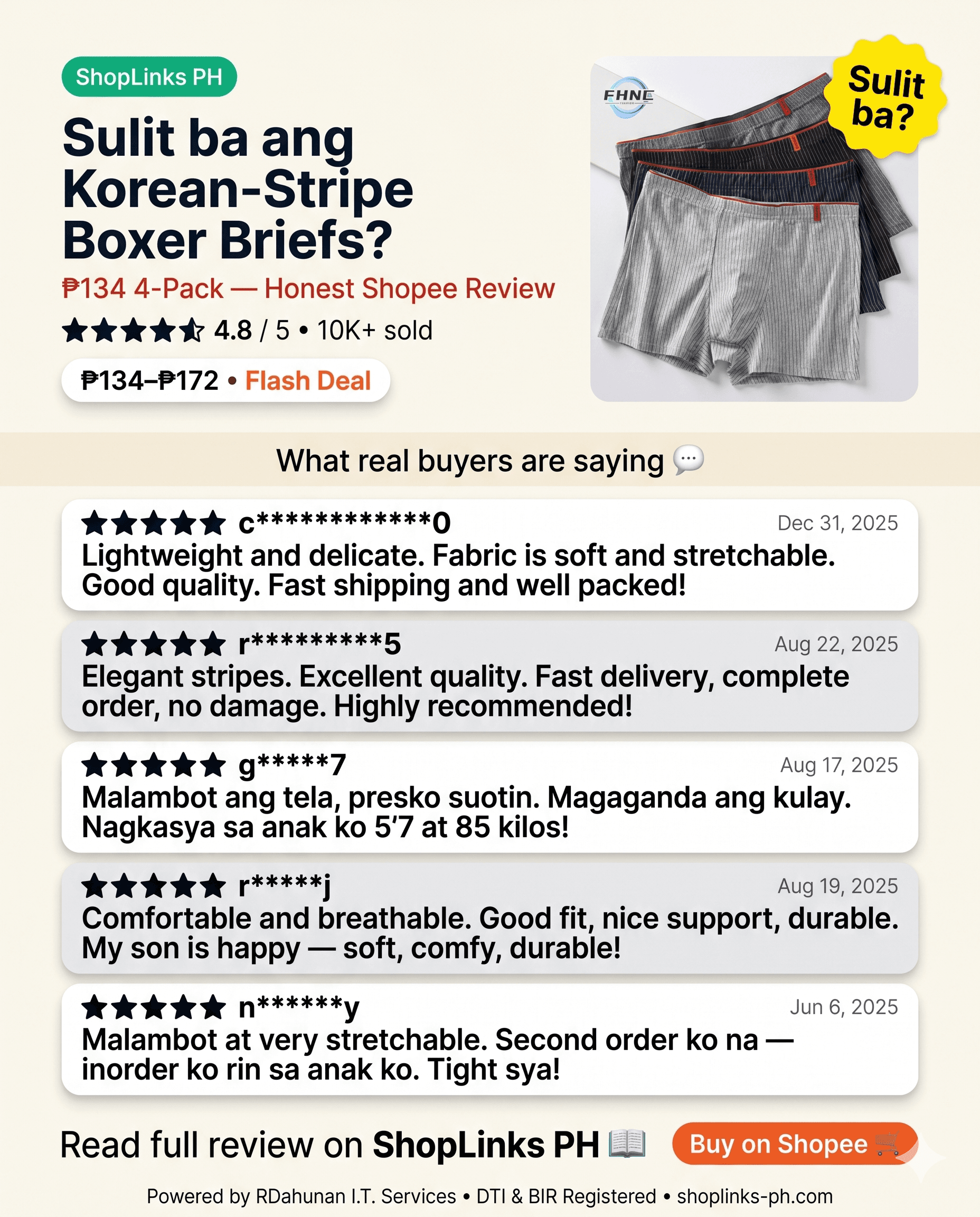Sulit ba ang Korean-Stripe Boxer Briefs (4-Pack)? cover image