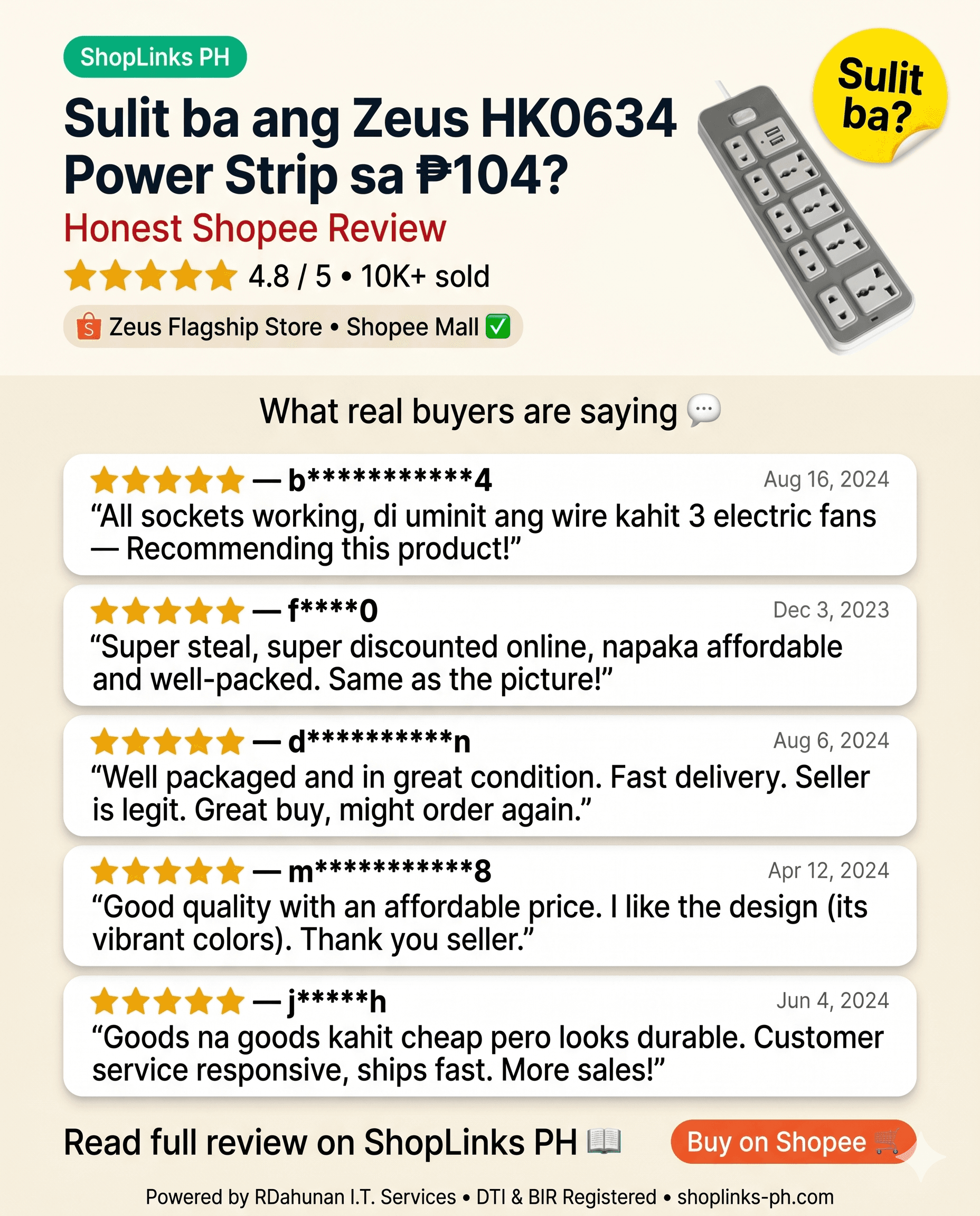 Sulit ba ang Zeus HK0634 Power Strip sa ₱104? cover
