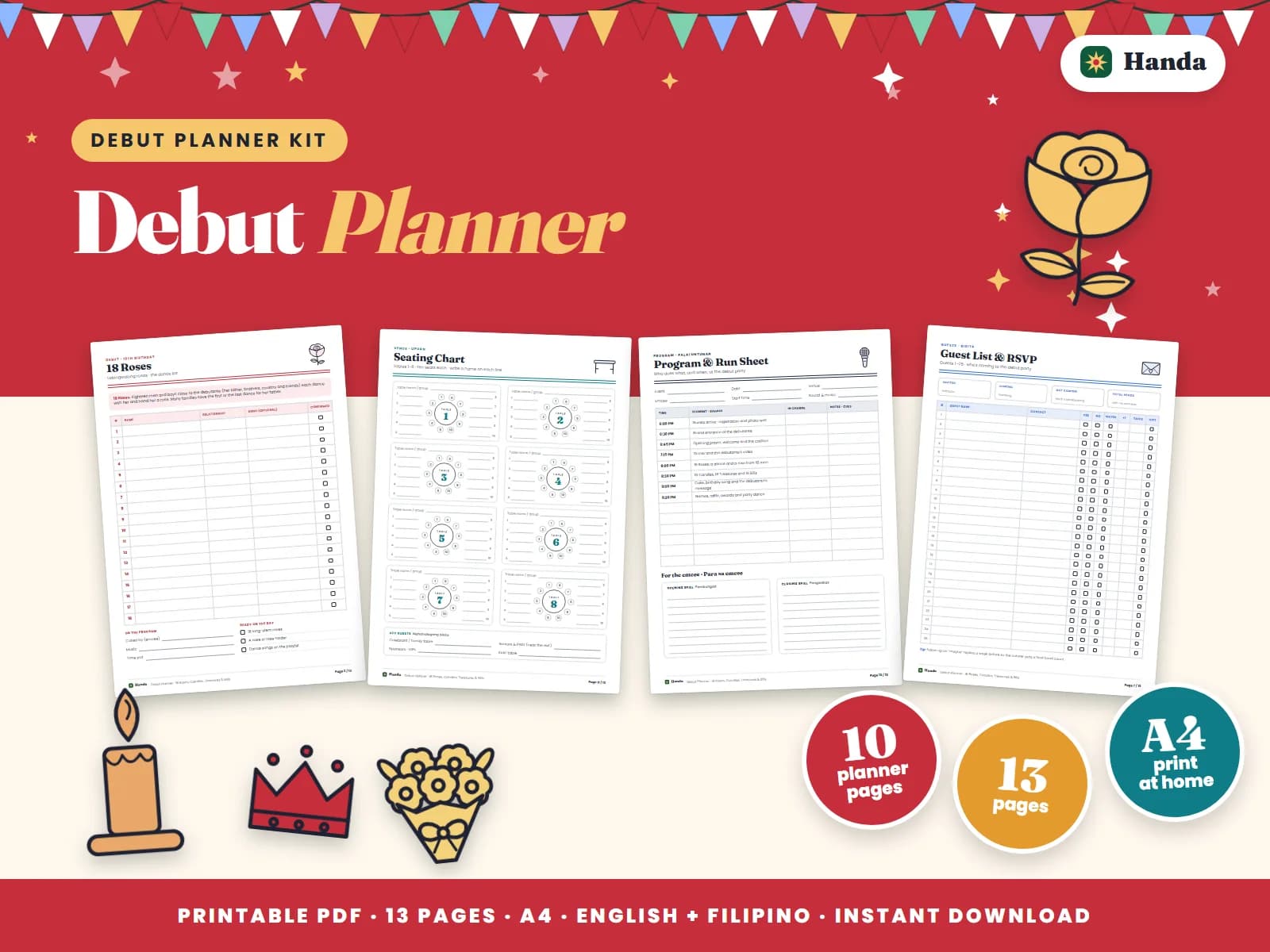 The 18 roses, 18 candles, 18 treasures and 18 bills lists, plus guests, budget and program.