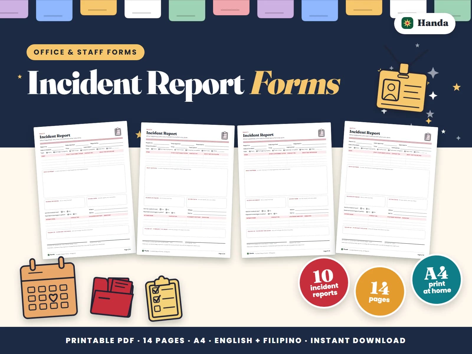Ten incident report forms: what happened, who was involved, and what was done about it.