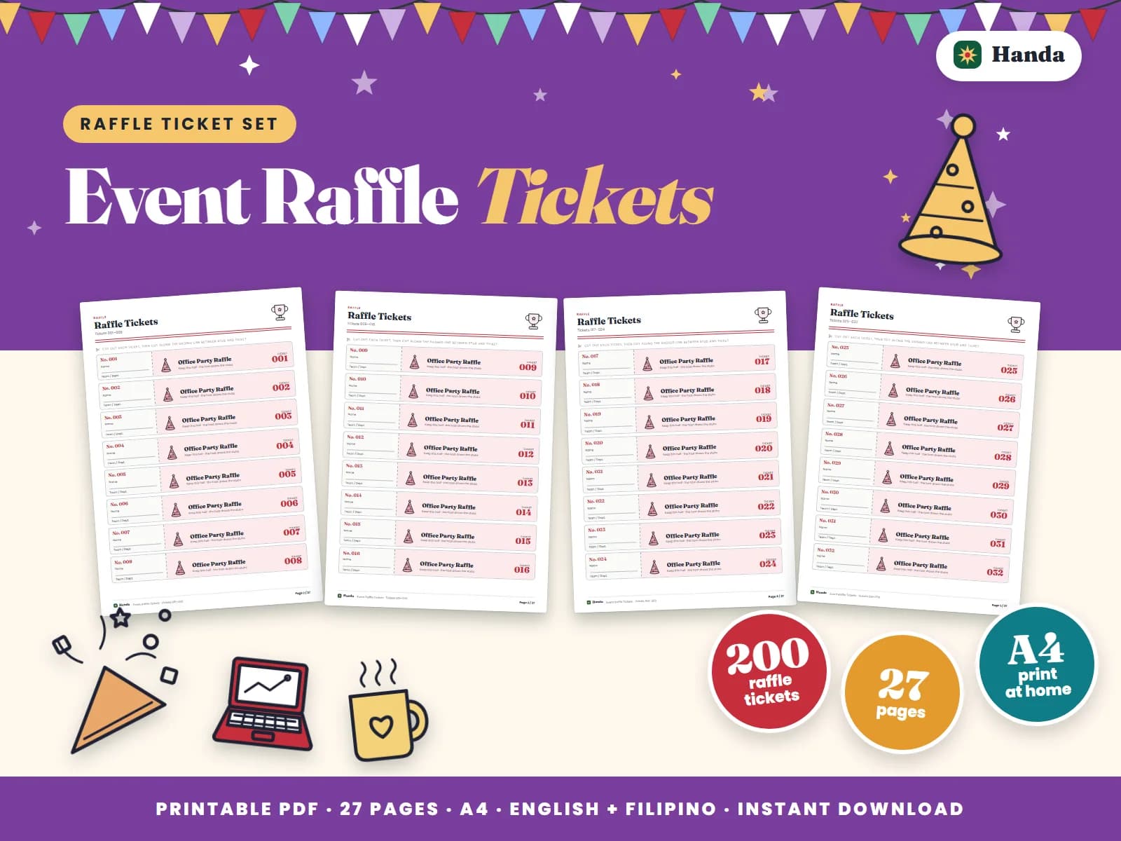 Two hundred numbered raffle tickets with stubs for any event.