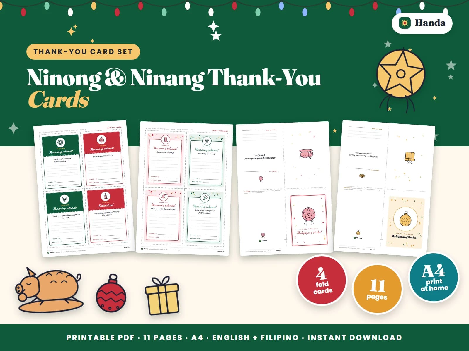 Fold cards, thank-you notes and an envelope for ninongs, ninangs and titas.
