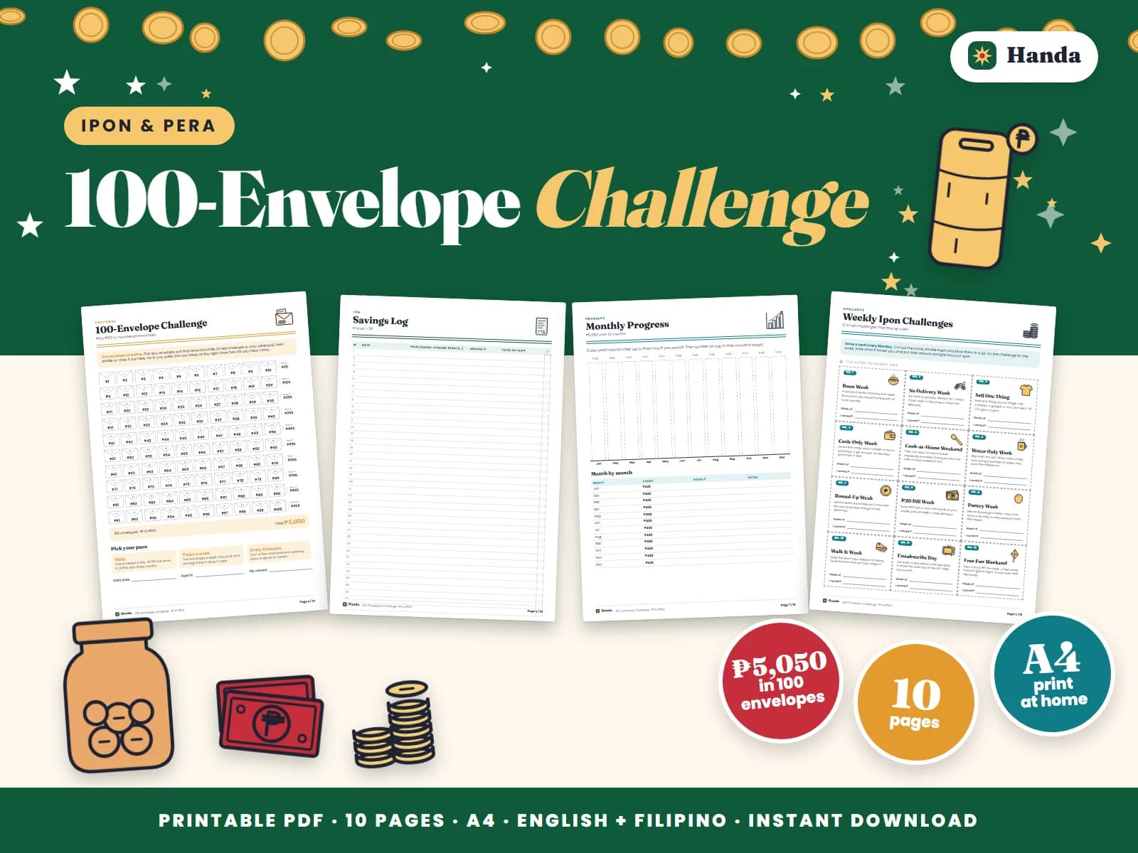Draw an envelope, fill it, cross it out: 100 envelopes make ₱5,050.