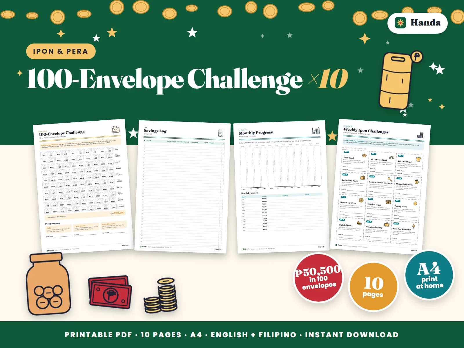 The bigger version: 100 envelopes from ₱10 to ₱1,000 make ₱50,500.