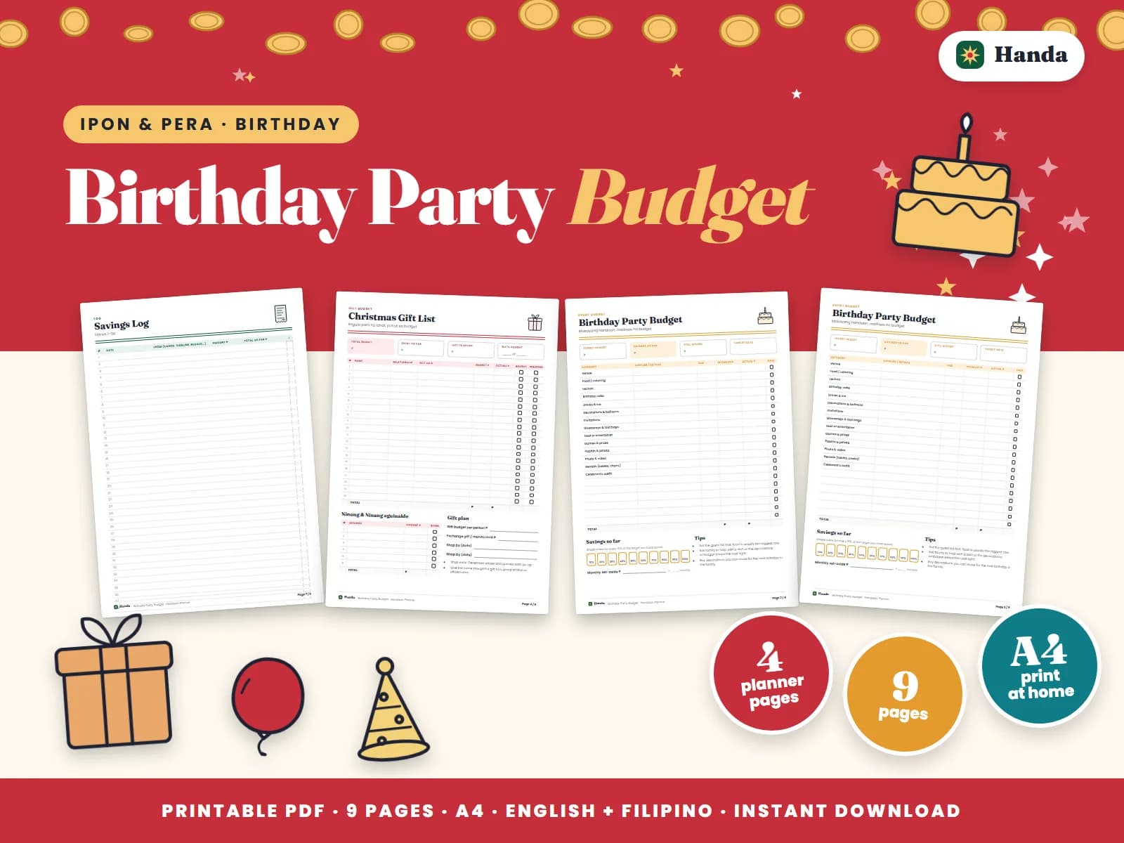A birthday party budget and a gift list, for kids or grown-ups.