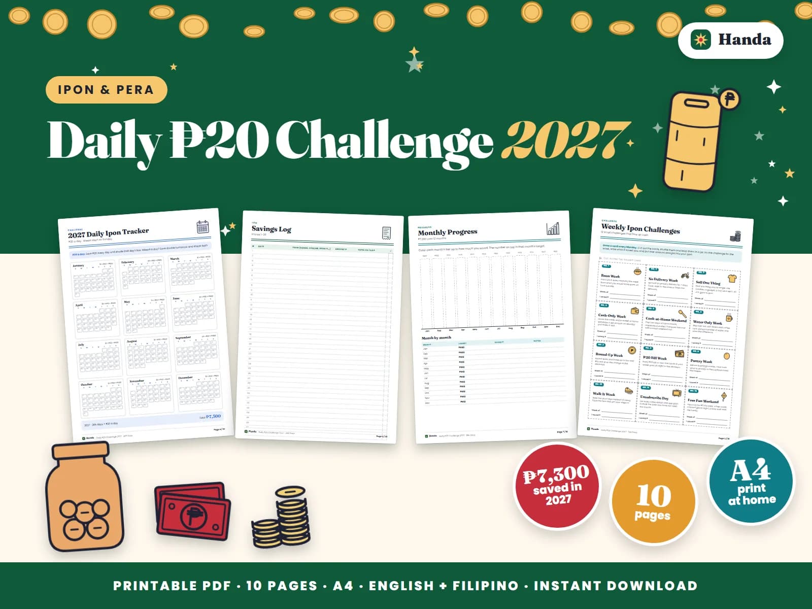 ₱20 every day of 2027 on a real 2027 calendar: ₱7,300 by year end.