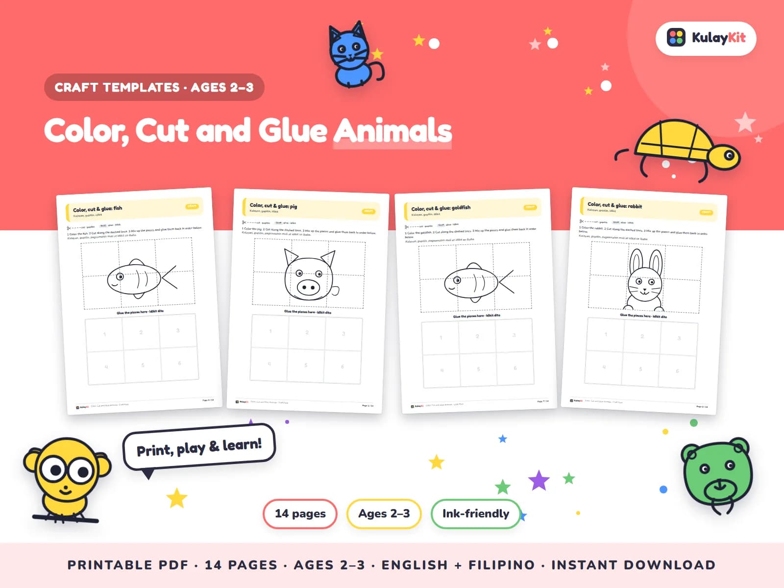Cut, fold, and glue paper crafts.