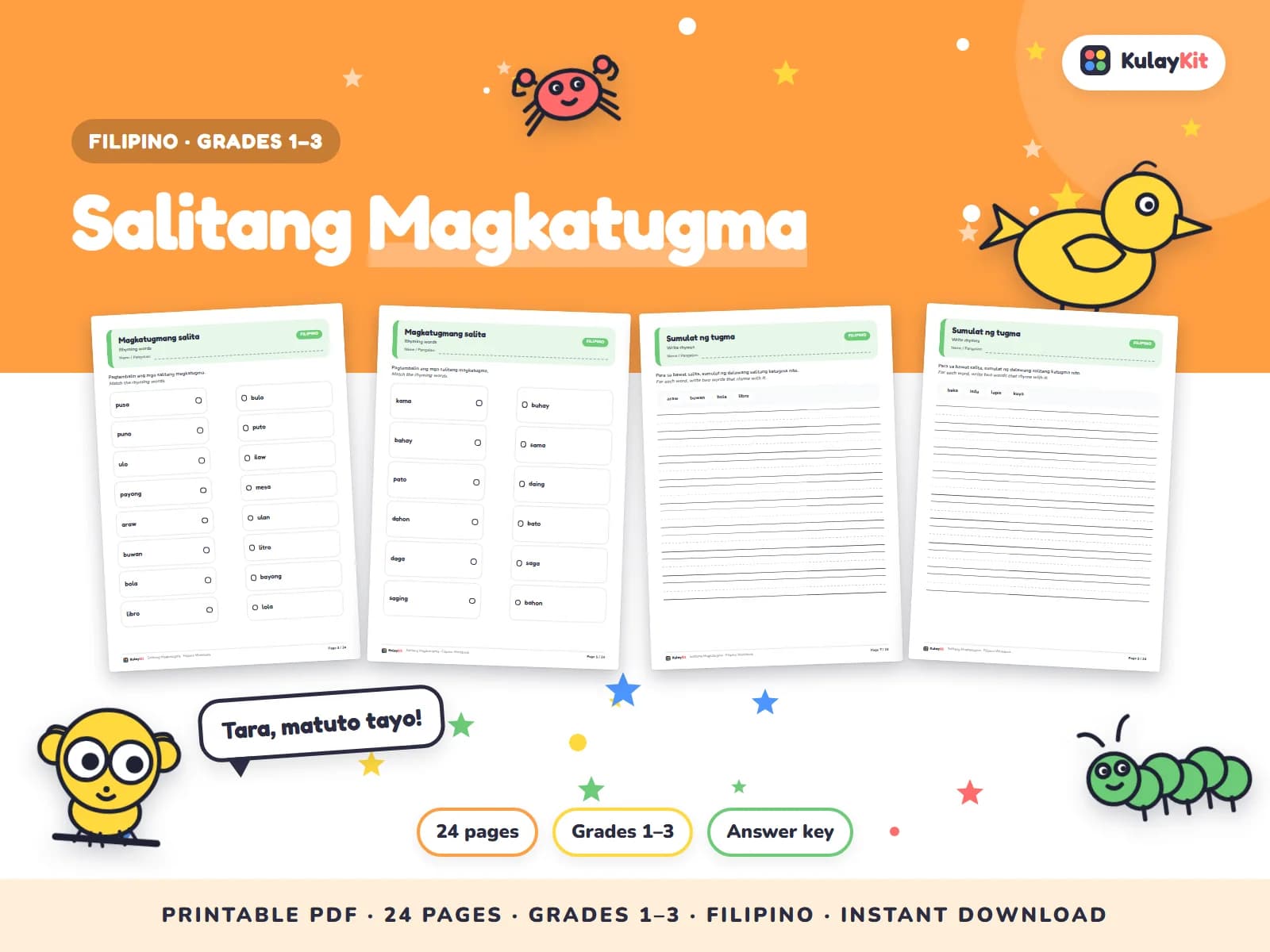 Wikang Filipino worksheets written in natural, correct Filipino.