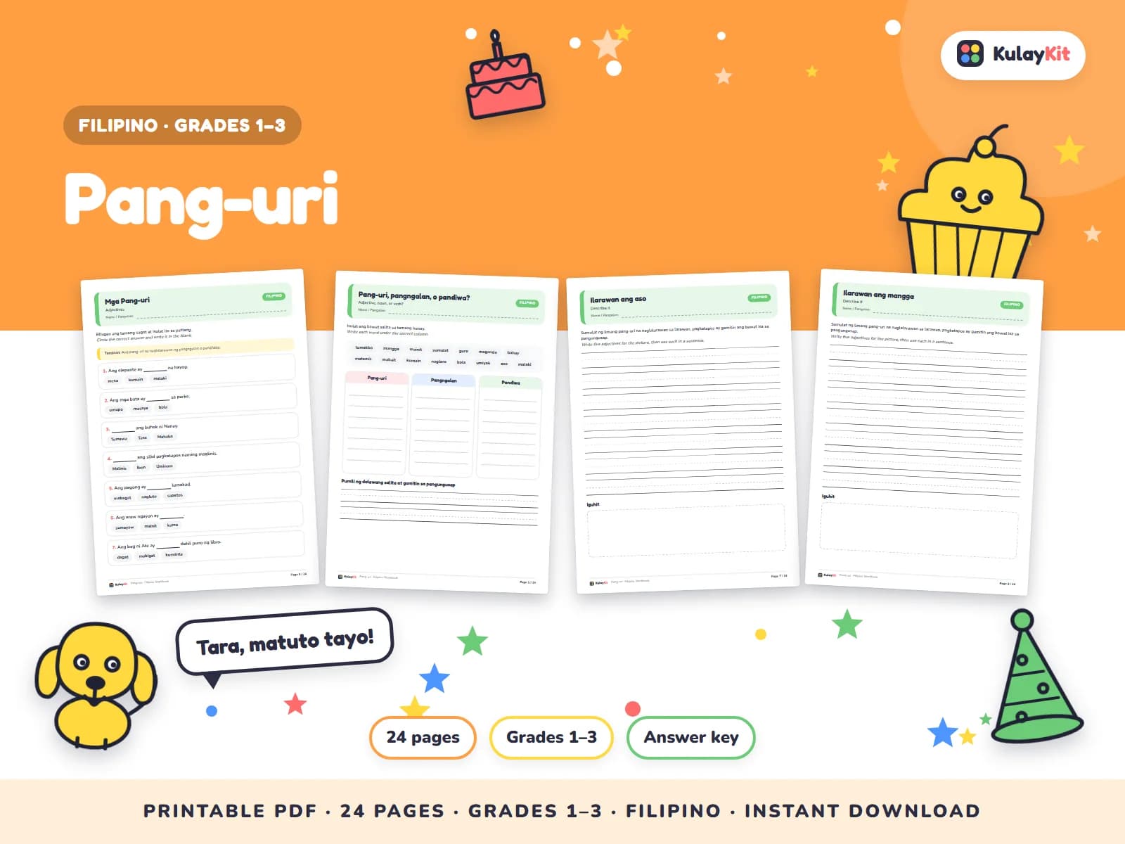 Wikang Filipino worksheets written in natural, correct Filipino.
