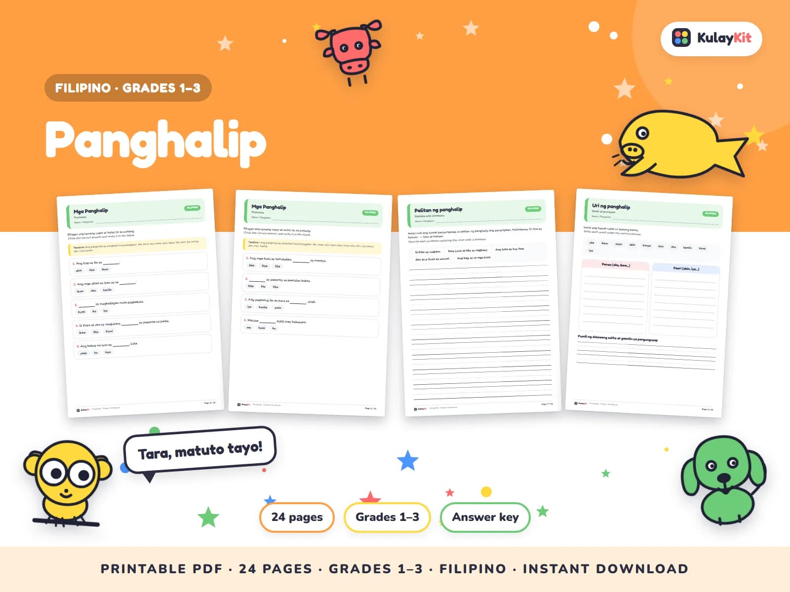 Wikang Filipino worksheets written in natural, correct Filipino.