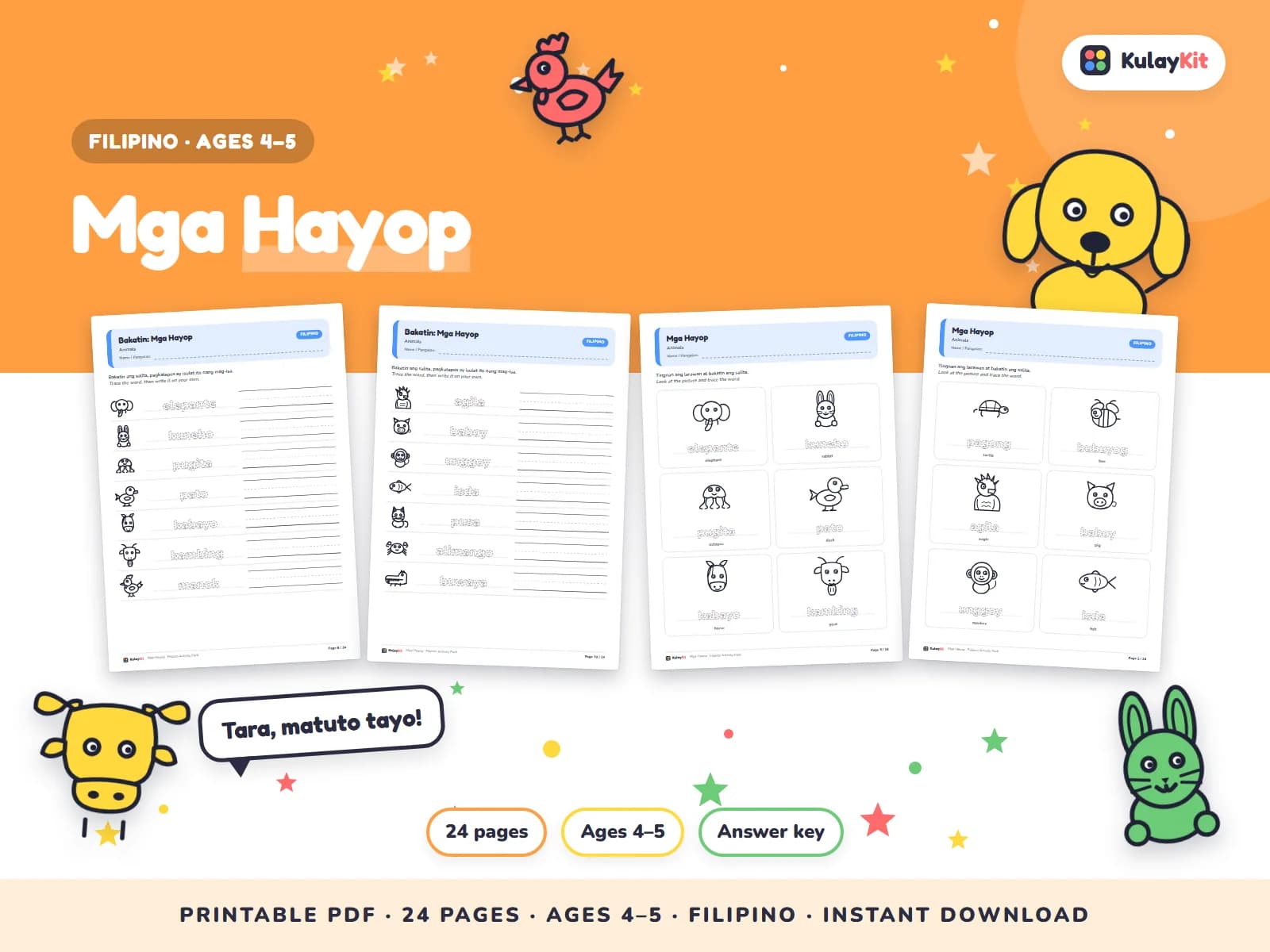 Wikang Filipino worksheets written in natural, correct Filipino.