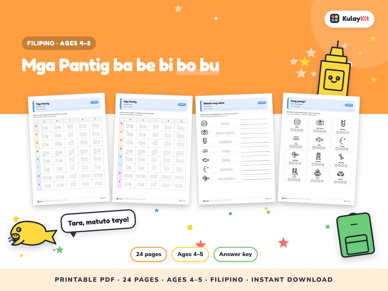 Wikang Filipino worksheets written in natural, correct Filipino.