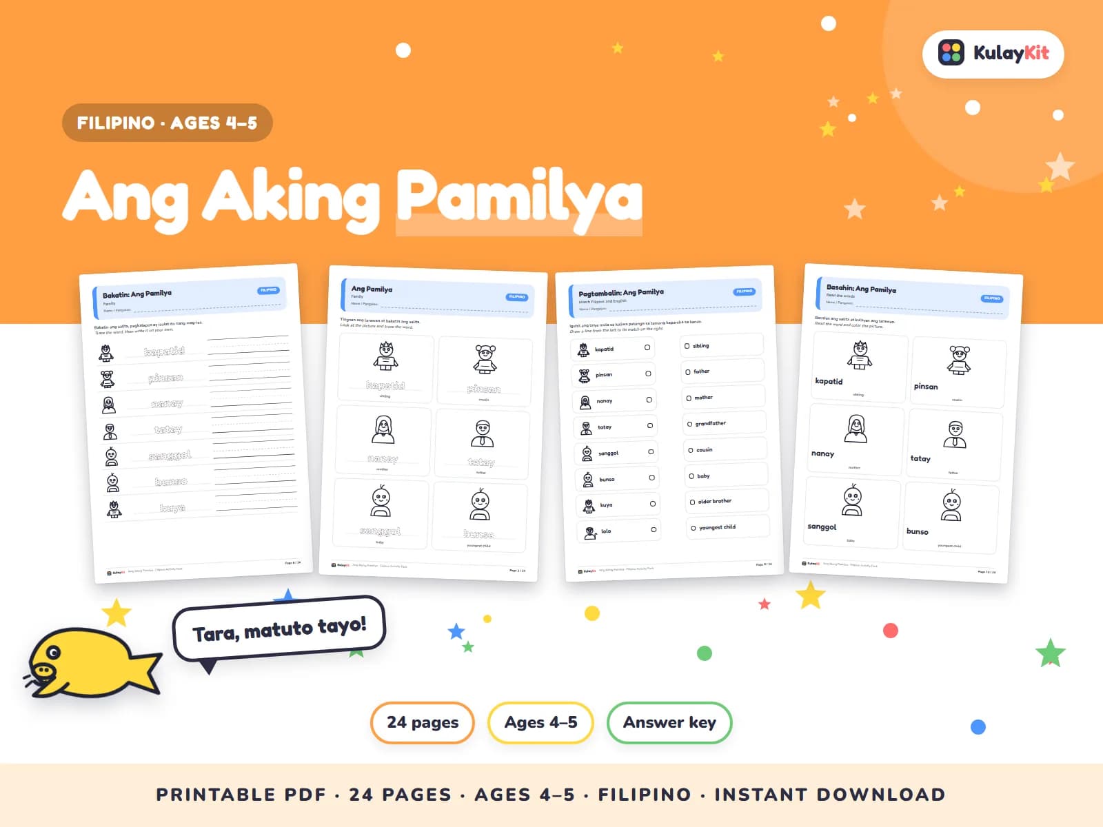 Wikang Filipino worksheets written in natural, correct Filipino.