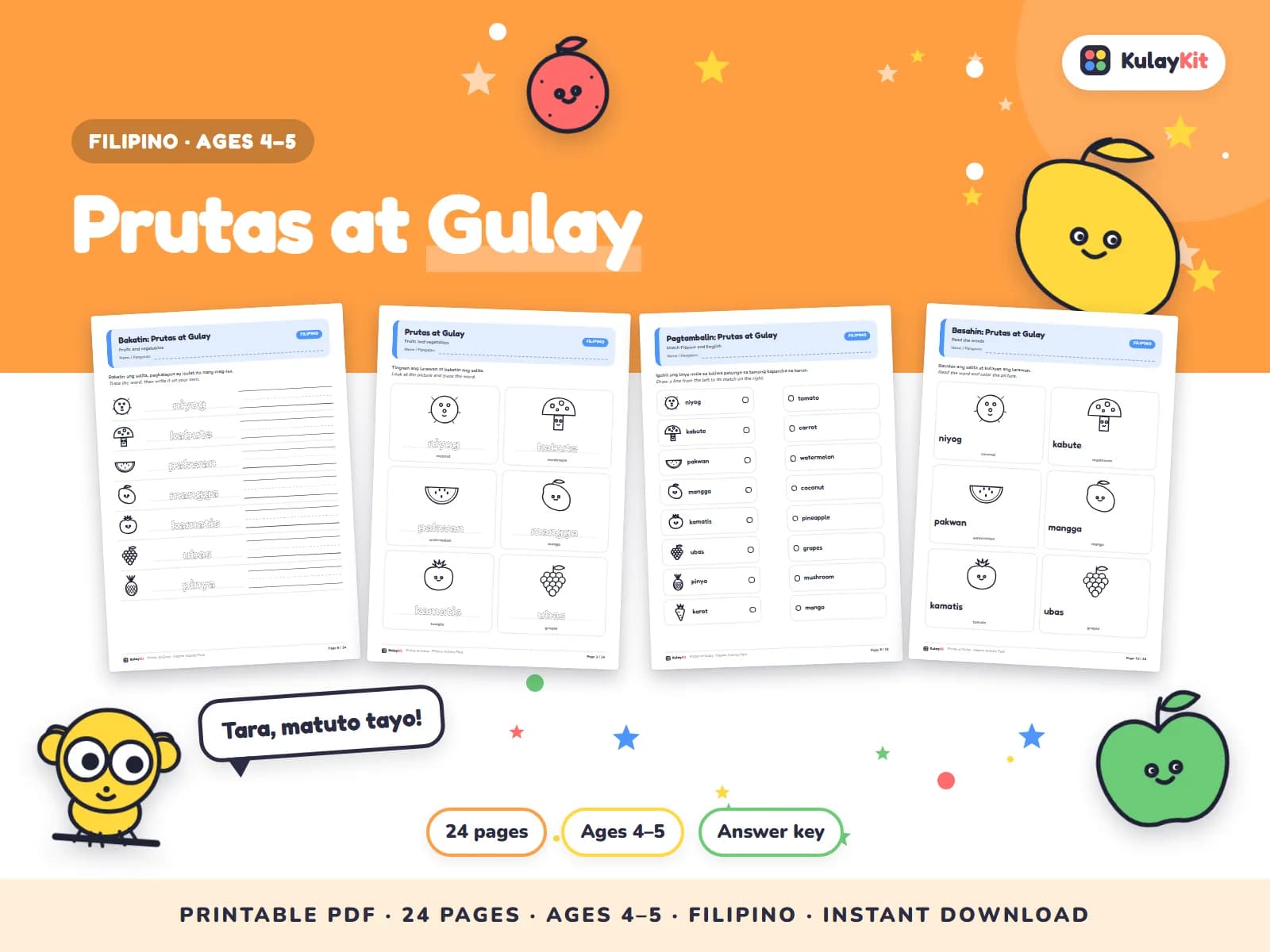 Wikang Filipino worksheets written in natural, correct Filipino.