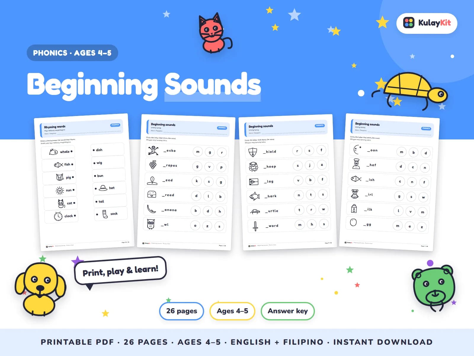 Phonics and alphabet practice for early readers.