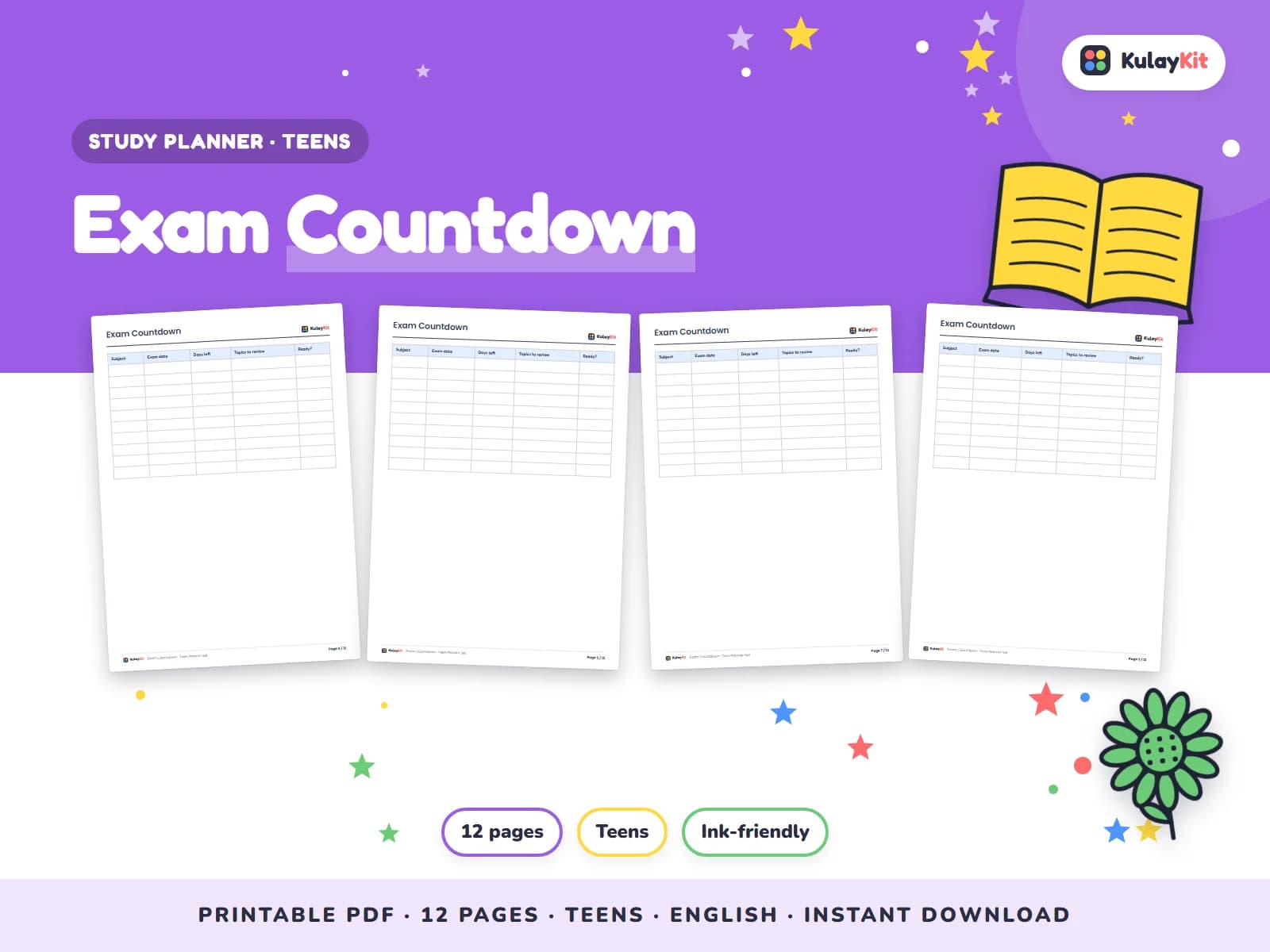 Clean, minimal planner pages for students.