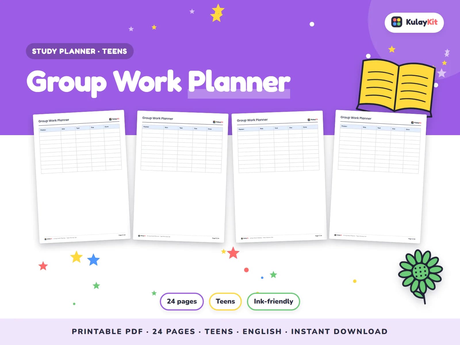 Clean, minimal planner pages for students.