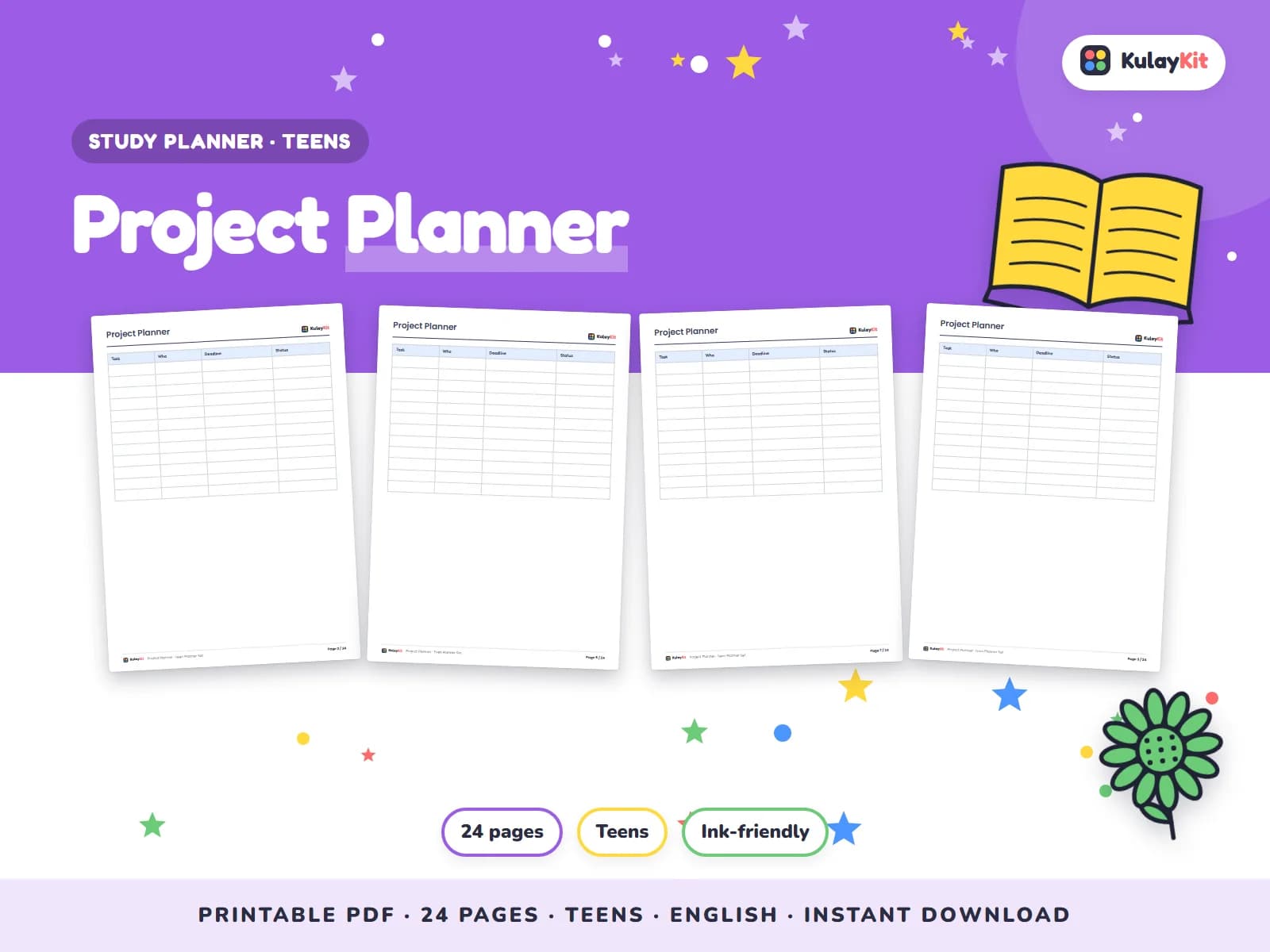 Clean, minimal planner pages for students.