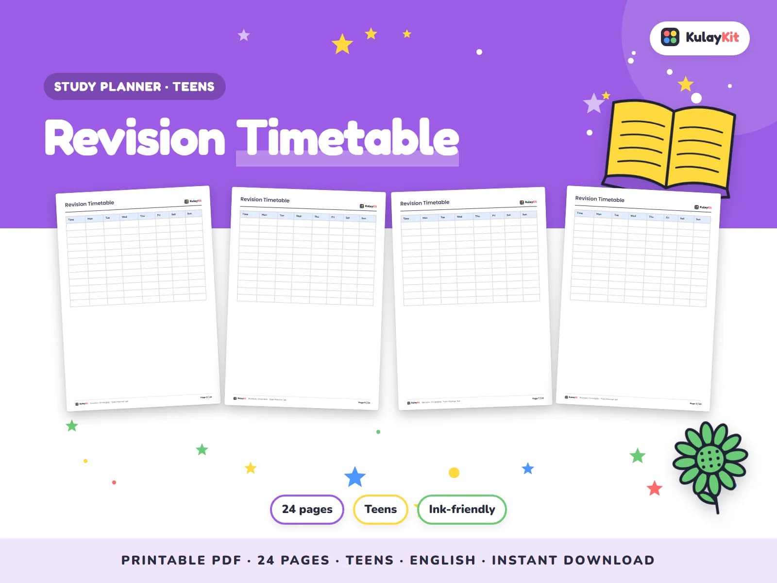 Clean, minimal planner pages for students.
