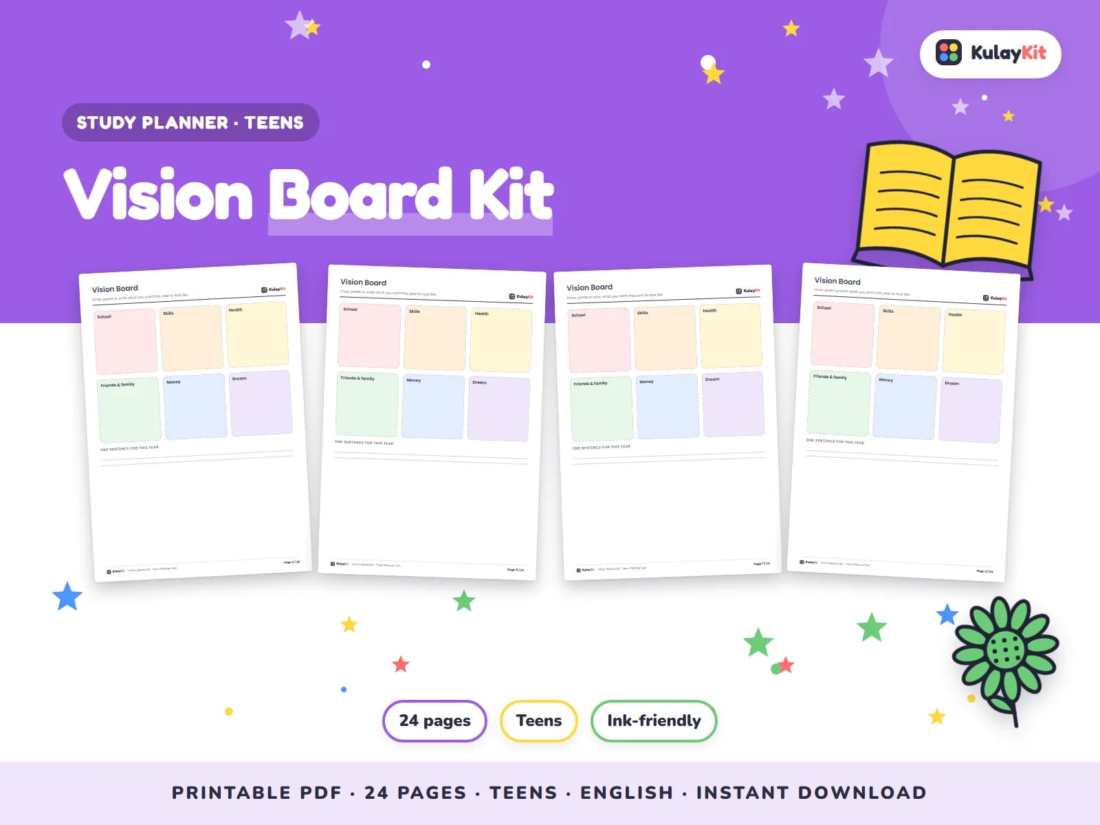 Clean, minimal planner pages for students.