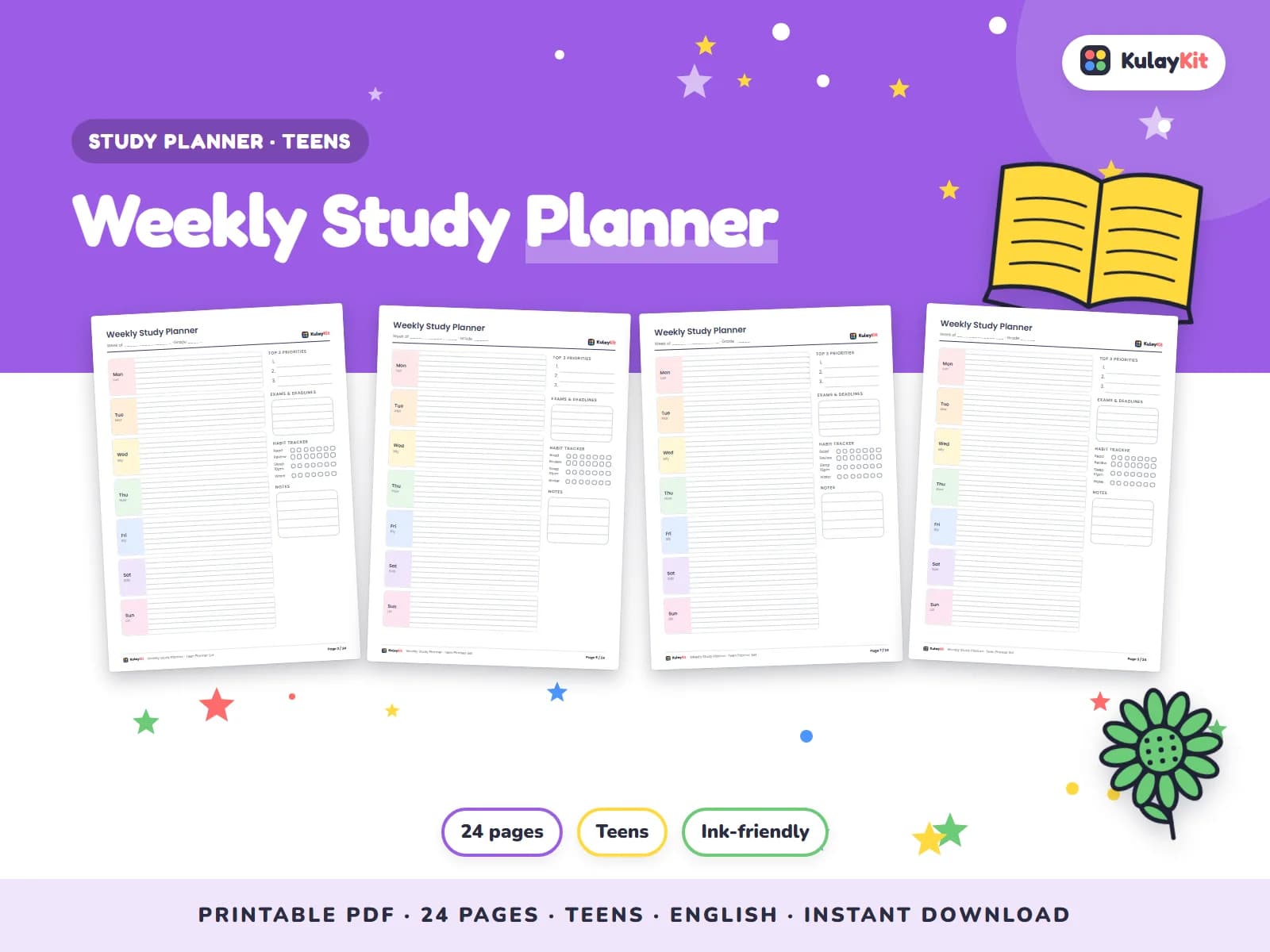 Clean, minimal planner pages for students.