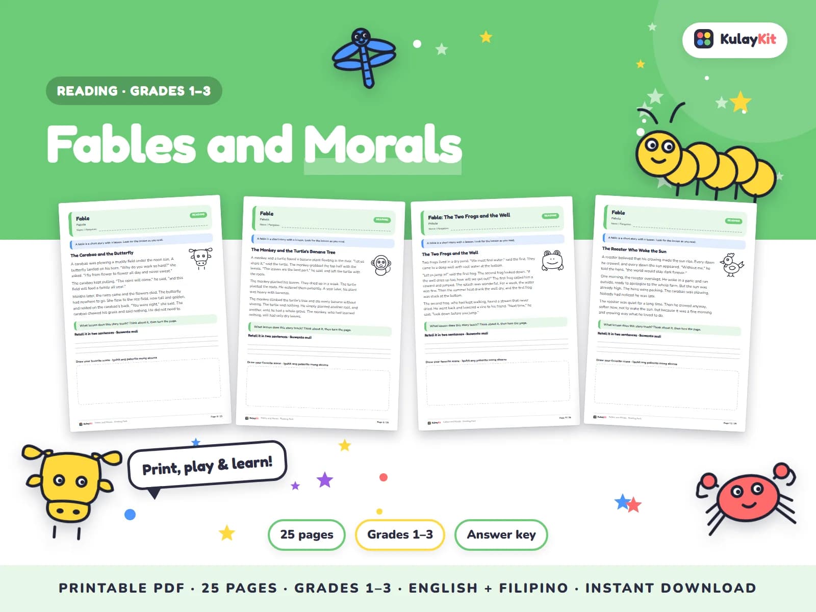 Original stories and passages with comprehension questions.
